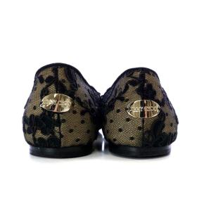 JIMMY CHOO パンプス フラット ポインテッドトゥ レース リボンモチーフ 39 ブラック
