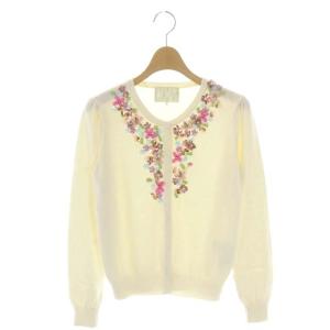 フラワービジューニットカーディガン 長袖 F 白 ホワイト マルチカラー