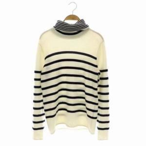 22AW スコットランドカシミヤタートルネックプルオーバー ニット セーター 長袖 ボーダー F オフホワイト 黒 ブラック
