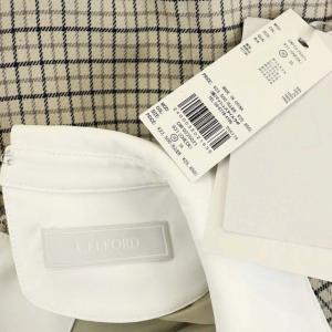 CELFORD 22AW 裾ファー切替Aラインワンピース チェック 襟付き ミディ ひざ丈 ノースリーブ 36 ライトベージュ 黒 ブラック