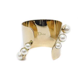 パール付バングルブレスレット大 ワイド ゴールド色