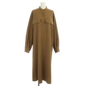 22AW ウールビエラシャツワンピース ロング 長袖 バンドカラー 36 ライトブラウン