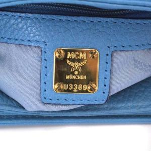 MCM ハンドバッグ ワンハンドル ショルダーバッグ 2way 斜め掛け レザー 青 ブルー