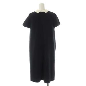 M'S GRACY 白襟付きニットワンピース 膝丈 半袖 パール 40 白 ホワイト 濃紺 ダークネイビー 018345