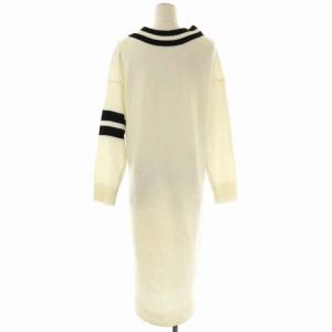Grace Class 22AW チルデンロングニットワンピース 長袖 ストレート スリット ロング Vネック 36 白 黒 ホワイト ブラック