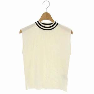 ネックラインニット カットソー ノースリーブ プルオーバー モックネック 36 白 黒 ホワイト ブラック