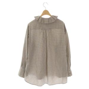 Shinzone 22AW RUFFLED BLOUSE ラッフルドブラウス 長袖 チェック 前開き 36 水色 マスタード 白 22AMSBL01