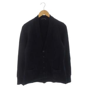 Vネックスウェットカーディガン 長袖 ロゴ刺繍 裏起毛 XL 紺 ネイビー