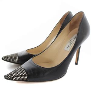 ポインテッドトゥ パンプス ピンヒール レザー 36.5 23.5cm 紺 ネイビー