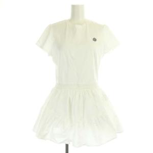 SHIRT GATHERD TEEペプラムチュニックトップス カットソー クルーネック 半袖 ロゴ刺繍 ギャザー 38 白