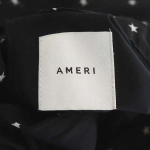 Ameri VINTAGE POWER SHOULDER FRILL DRESS スター柄ワンピース ロング 長袖 ベルト付き 黒 白 ブラック ホワイト