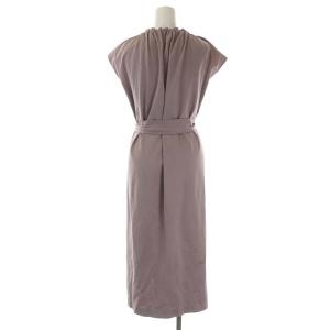 ANAYI 22AW モクロディギャザーワンピース ロング フレンチスリーブ リボンベルト付き 38 ピンクパープル