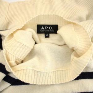 agnes b. ボーダーカシミヤニット セーター 長袖 プルオーバー XS オフホワイト 紺 ネイビー