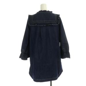 franche lippée デニム フリル ブラウス チュニック 長袖 プルオーバー フリル コットン混 M 紺 ネイビー