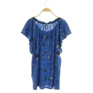 franche lippée ブラック black 海 フリル カットソー チュニック 半袖 総柄 ウール混 M 青 黒 白 ブルー ブラック ホワイト