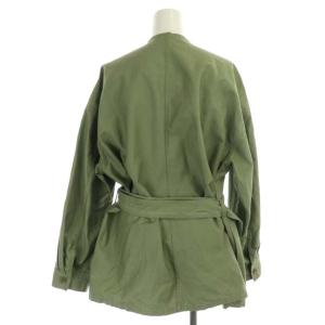 Spick&Span 22SS ベルテッドミリタリージャケット ノーカラー アウター 薄手 比翼ボタン リネン混 38 カーキ
