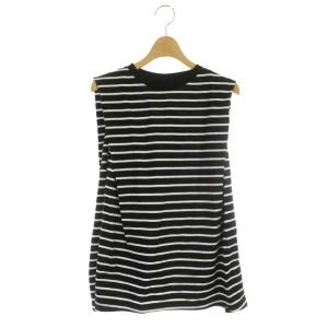 22SS カットソー クルーネック クリア天竺ノースリーブプルオーバー ボーダー 黒 ブラック 白 ホワイト