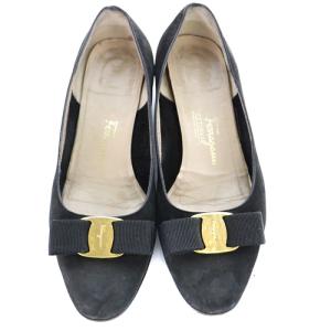 Salvatore Ferragamo ヴァラ スエード パンプス 6C 23.5cm 黒 ブラック