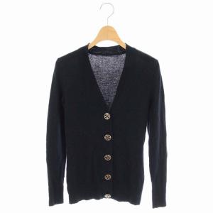 ニット ウール カーディガン 長袖 金ボタン Vネック 紺 ネイビー