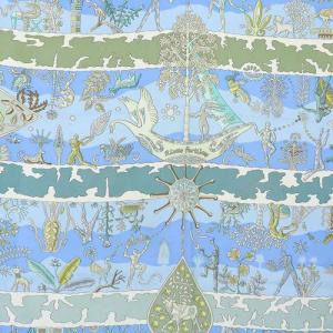 HERMES カレ90 RIVES FERTILES 豊かな岸辺 スカーフ 水色 ブルー