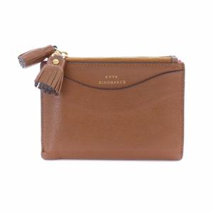 ANYA HINDMARCH 二つ折り財布 スモール ダブルジップ レザー タッセル 茶 ブラウン