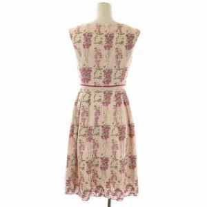 TOCCA DEBUTANT QUEEN ワンピース ノースリーブ ミモレ丈 ロング フレア タック 花刺繍 0 ライトピンク 紫 白