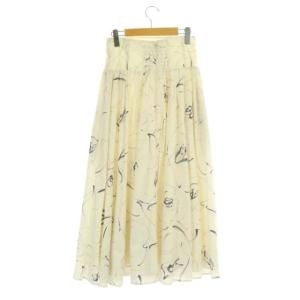 CELFORD HANAE MORI 22SS フレアタフタスカート ロング ギャザー 花柄 38 ライトベージュ