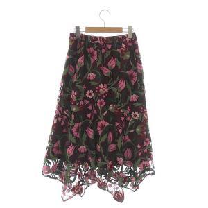 GRACE CONTINENTAL フラワー刺繍イレヘムスカート マーメイド ロング 36 ボルドー ピンク 緑 グリーン