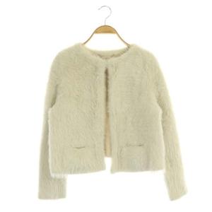 ファーライクニットカーディガン ノーカラー ショート丈 36 アイボリー