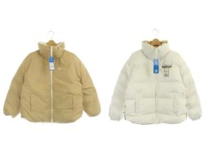 W REVERSIBLE DOWN ダウンジャケット リバーシブル アウター ジップアップ バックロゴ刺繍 M ベージュ 白