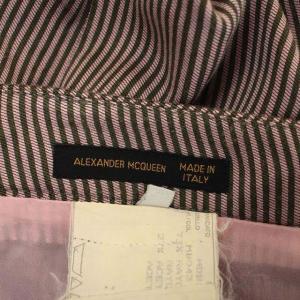 Alexander McQueen タイトスカート ストライプ 膝丈 スリット 38 ピンク モスグリーン