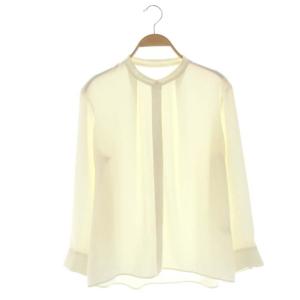 ジョーゼット フロントタック バンドカラーシャツ ブラウス 長袖 オフホワイト