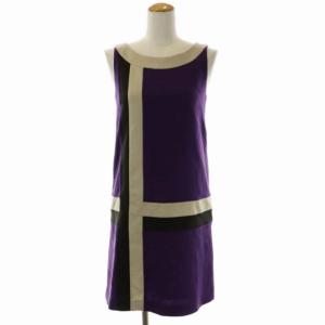 ワンピース ノースリーブ ミニ 配色 36 紫 パープル ダークブラウン グレージュ