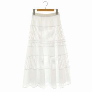 ミックスプリーツスカート ロング フレア 36 白 ホワイト
