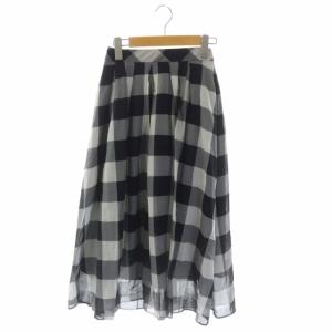ブロックチェックスカート ロング フレア タック コットン 36 黒 ブラック 白 ホワイト グレー