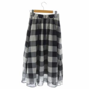 Grace Class ブロックチェックスカート ロング フレア タック コットン 36 黒 ブラック 白 ホワイト グレー