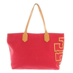 TORY BURCH トートバッグ キャンバス レザー 赤 レッド 茶 ブラウン