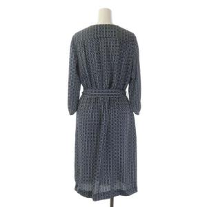 23区 vingt-trois モザイクプリントワンピース ミモレ ロング フレア 長袖 総柄 32 青 ブルー 黒 ブラック 白