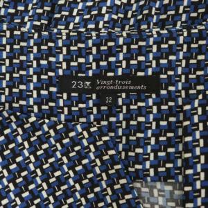 23区 vingt-trois モザイクプリントワンピース ミモレ ロング フレア 長袖 総柄 32 青 ブルー 黒 ブラック 白