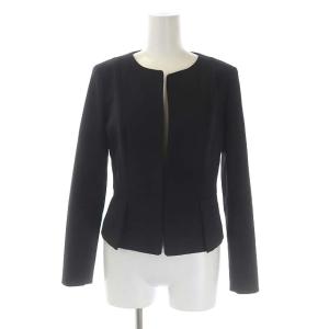 ANAYI スーツ セットアップ 上下 ノーカラージャケット 背抜き フレアスカート タック 膝丈 36 紺 ネイビー