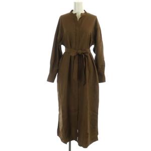 vingt-trois 21SS レーヨンソフトツイル ロングシャツ ドレス ワンピース スリット 長袖 36 茶 ブラウン