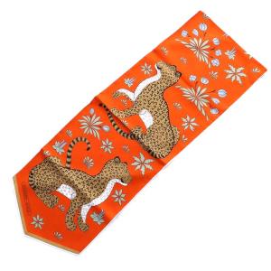 スカーフ LES LEOPARDS シルク レオパード ヒョウ オレンジ
