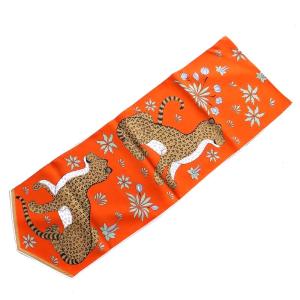 HERMES スカーフ LES LEOPARDS シルク レオパード ヒョウ オレンジ