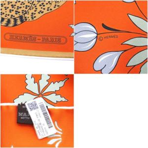 HERMES スカーフ LES LEOPARDS シルク レオパード ヒョウ オレンジ