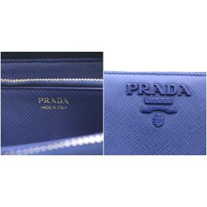 PRADA サフィアーノレザー モノクローム 長財布 ラウンドジップ レザー 青 ブルー