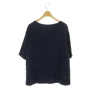 ANAYI 22SS ウォッシャブルシルクサテンTブラウス カットソー 半袖 プルオーバー クルーネック 36 紺 ネイビー