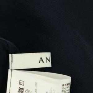 ANAYI 22SS ウォッシャブルシルクサテンTブラウス カットソー 半袖 プルオーバー クルーネック 36 紺 ネイビー