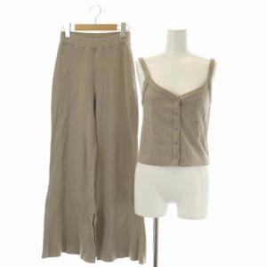 HONEYCOMB SET UP パンツ トップス セットアップ 上下 キャミソール レースアップ フレアパンツ S グレージュ