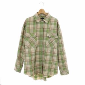 アメリ AMERI 21AW BIG CHECK SHIRT チェック柄 シャツ 長袖 オーバーサイズ 胸ポケット S ライトグリーン
