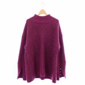 21AW ラメ畦ニット セーター ハイネック 長袖 ウール混 袖スリット プルオーバー 36 紫 パープル